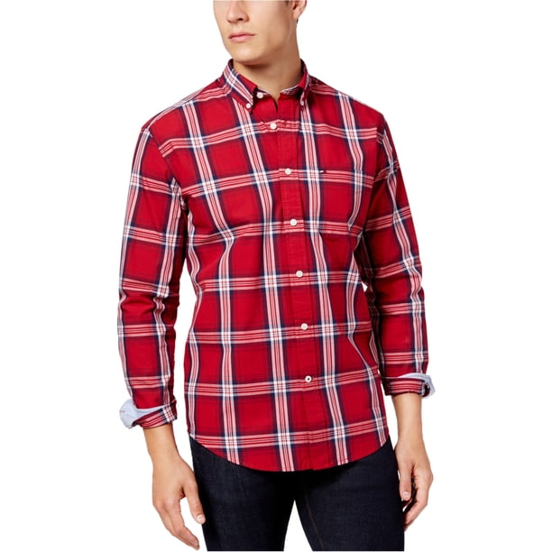 Tommy Hilfiger Lewis Button Up Camisa para Hombre, Rojo, X-Large