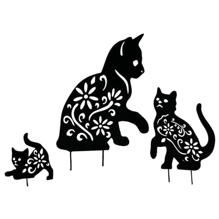 Black Cat Silhouette Stakes, Set of 3, 100% Metal - Each Measures 3" High, by Fox RiverTM Creation