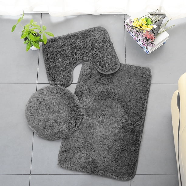 Xiao Hua Juego de 3 alfombrillas de baño, alfombrillas contorneadas y fundas de goma para baño, color liso (gris oscuro)
