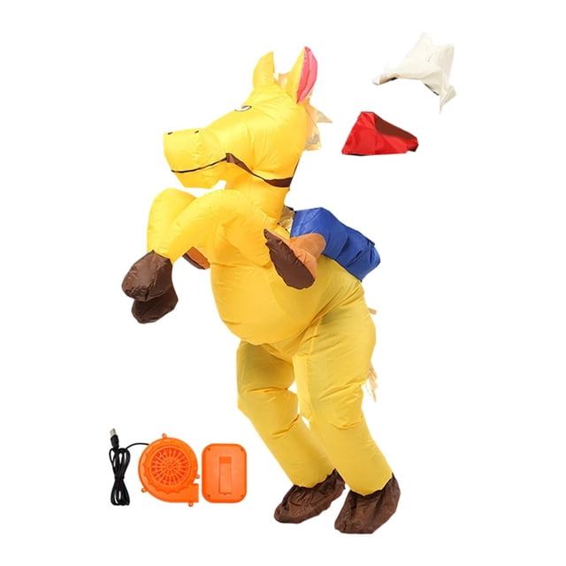 Disfraz inflable para montar a caballo, carnaval, cumpleaños, traje de jinete de caballo occidental Oro