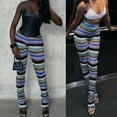 thumbnail image 4 of Women High Waist Knitted Long Pants Multicolor Striped Skinny Stacked Trousers, 4 of 19