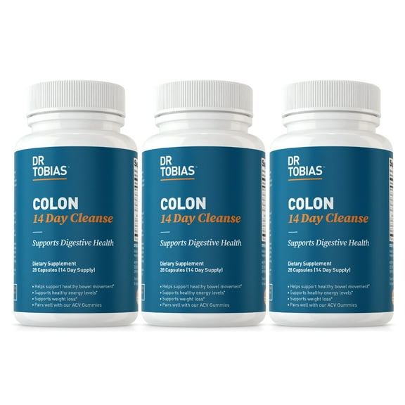 Dr. Tobias Colon 14 Day Cleanse, Advanced Gut Cleanse Detox for Women & Men with Cascara Sagrada, Psyllium Husk & Senna Leaf, Non-GMO Colon Cleanse, 3 Bottles of 28 Capsules (1-2 Daily)