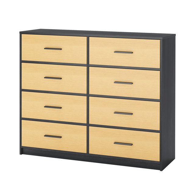 Cómoda Elegancia de 8 Cajones para Hogar y Oficina, Estructura de Madera y Cajones de Tela con Cubiertas de MDF (Negro y Madera)