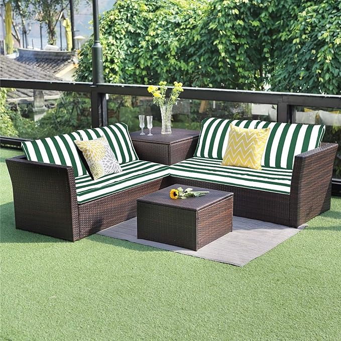 Outdoor Loveseat Cushion Set, 48 x 24 inch, Water Repellent Patio Furniture Cushions Replacement with Removable Cover(Green White Stripe)