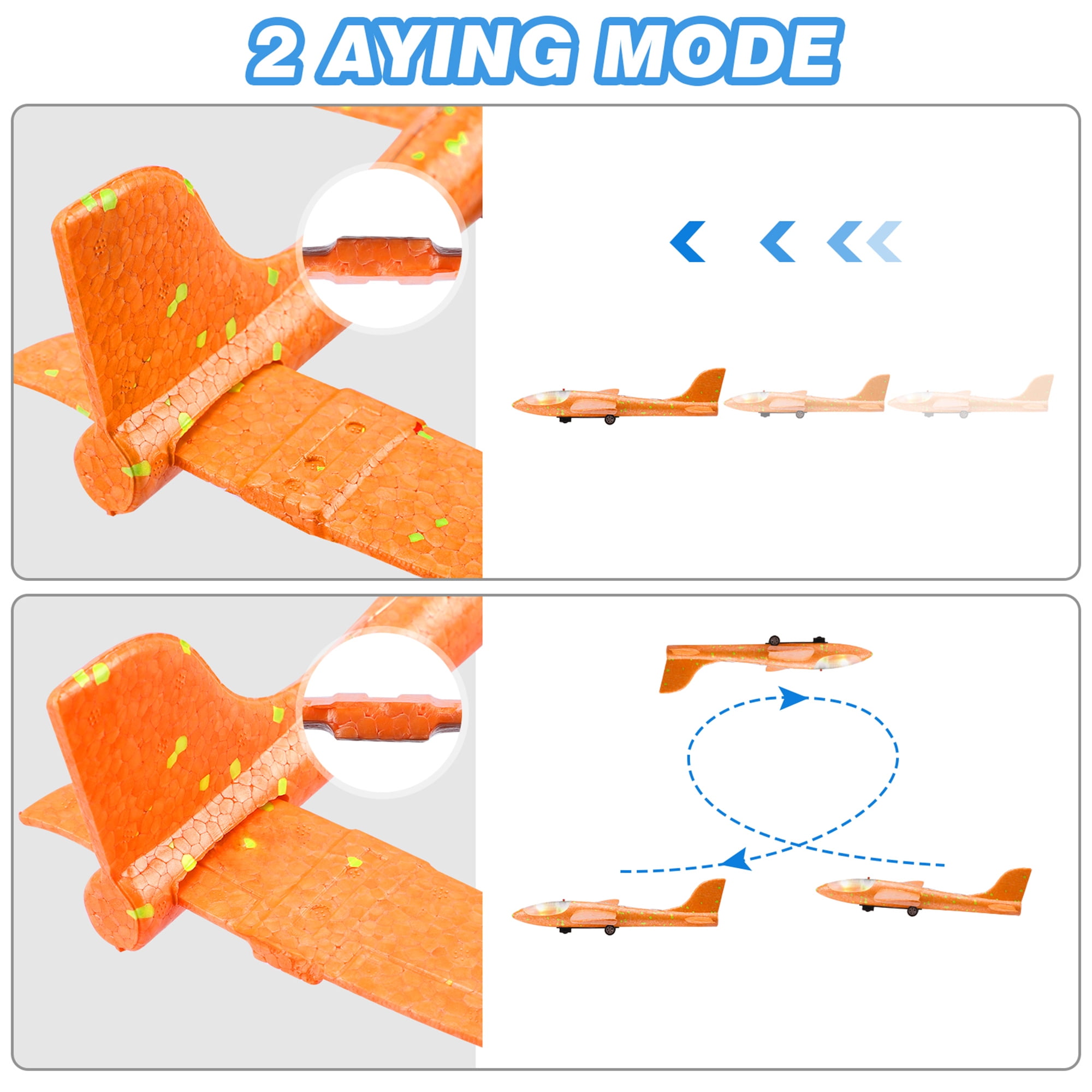 Growsly 3 Pack Catapult Airplane Foam Glider Outdoor Toy for 4-12 Years Old Kids, Red Orange Blue