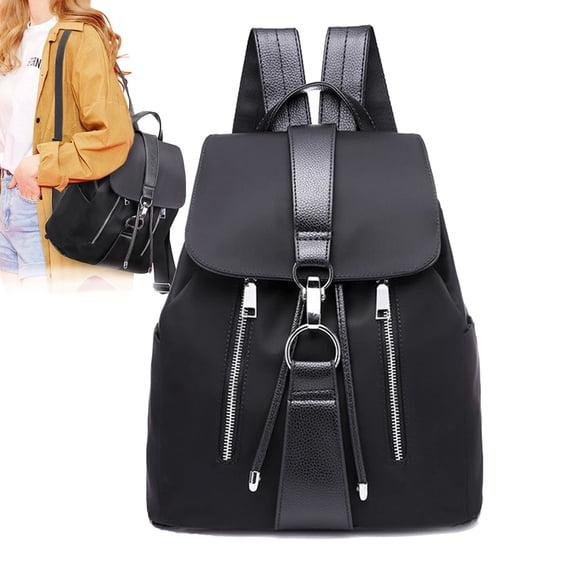 Gustave Flap Anti Theft Backpack Purse for Women Fashion Drawstring Daypack Casual Travel Backpack Nylon Waterproof Shoulder Bag "Black"