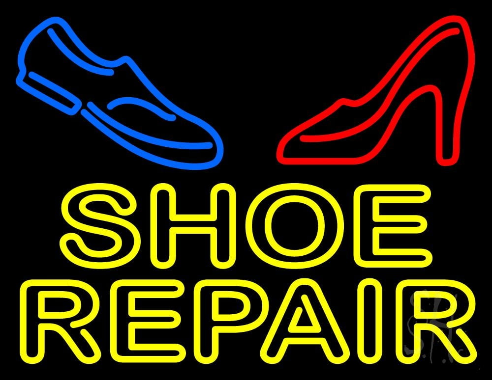Yellow Shoe Repair With Sandal Shoe LED Neon Sign 24 x 31 inches, Black Square Cut Acrylic