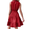 thumbnail image 3 of ZAXARRA Femmes A-Ligne Robe Sans Manches Manches Cou Casual Partie Robe Courte d'Été avec Ceinture, 3 of 5