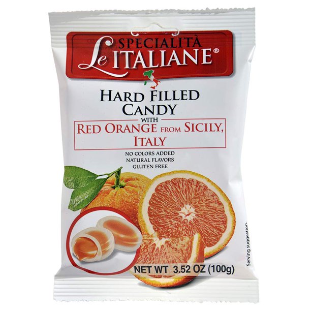 Serra Le Italiane, Italian Natural Hard Candy Filled With Red Orange From Sicily Italy, 3.5