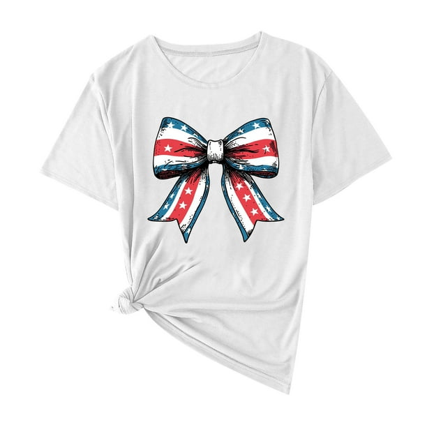 Camisas de Manga Corta para las Mujeres Moda Casual Impresión Cuello Redondo Suéter Tee Blusas