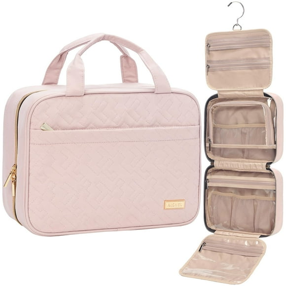 NISHEL Neceser de Viaje para Mujer, Organizador Colgante Portátil para Champú, Acondicionador, Juego de Brochas, Accesorios de Maquillaje, Tamaño Mediano, Rosa