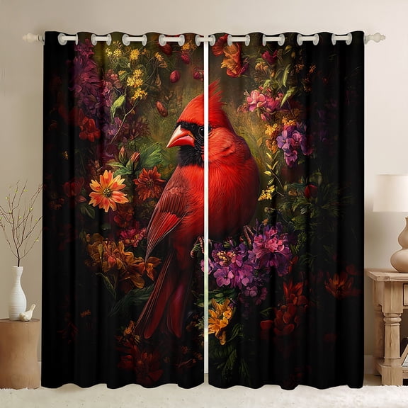 Feelyou Kawaii Robin Bird Black Out Curtains for Teen, Dreamy Groovy Flower Curtains Pack of 2 (42x63 Each), Rustic Farmhouse Animal Bedroom Curtains, Curtains and Drapes Home Decor
