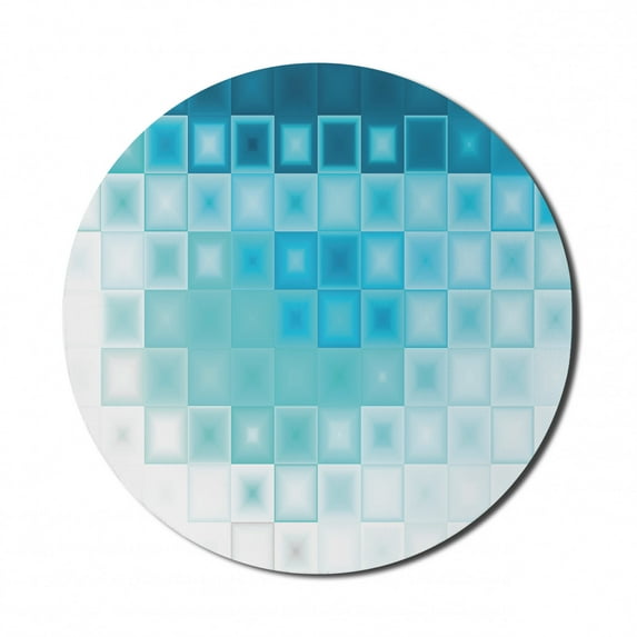 Abstract Mouse Pad for Computers, Mosaic Style Soft Toned Fractal Square Shapes with Charming Effects Image Print, Round Non-Slip Thick Rubber Modern Mousepad, 8" Round, Aqua Sky Blue, by Ambesonne