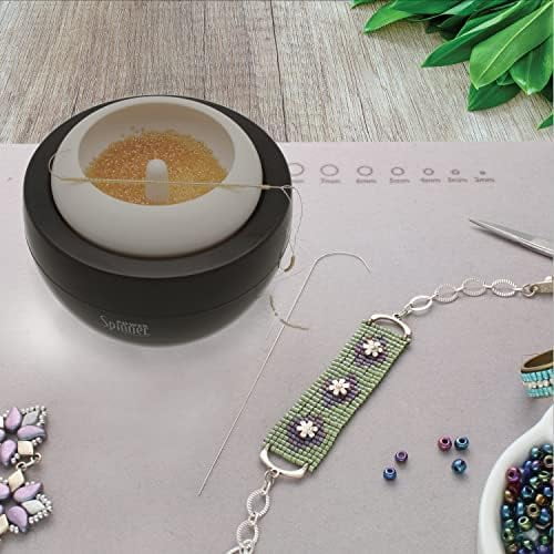 The Beadsmith Spin & String Power Spinner– Plastic Spinning Wheel with 3 Cups & 2 Needles –Requires 2 AA Batteries – Quickly & Efficiently String Seed Beads for Jewelry, Fringe and DIY arts & crafts