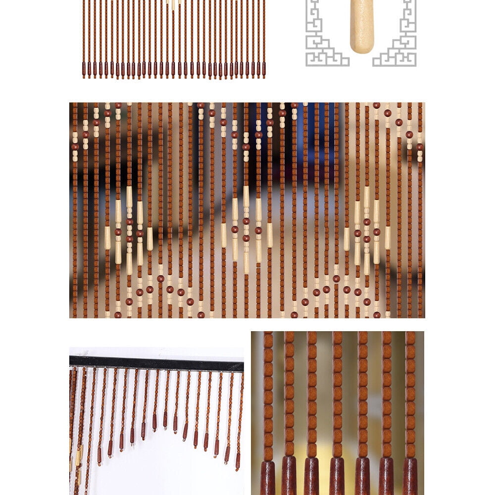 32pcs Handmade Boho Wooden Beaded Curtain Room Divider Curtain Porch Hanging Decor Coffee Color