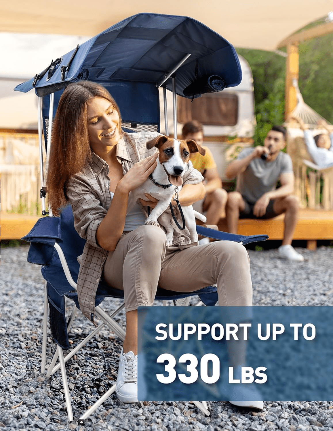 VicTsing Camping Chair with Canopy Shade & Fan, 360° Rotatable, 3-Speed Quiet Fan, Portable Foldable Design, Cup Holder & Side Pocket, Supports 330 lbs