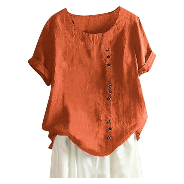 Túnica boho de algodón y lino para mujer en tallas grandes: blusa informal holgada y transpirable, manga 3/4, cuello redondo, tallas S-5XL.