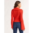 thumbnail image 3 of Sofia Jeans Women's Wide Collar Zip Cardigan, Lightweight, Size XS-XXXL, 3 of 5