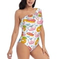 thumbnail image 3 of Pofeuu Flamingo And Pineapple Print Women's One Piece Swimsuits One Shoulder Swimwear Asymmetric Ruffle Monokinis Bathing Suits-Small, 3 of 6