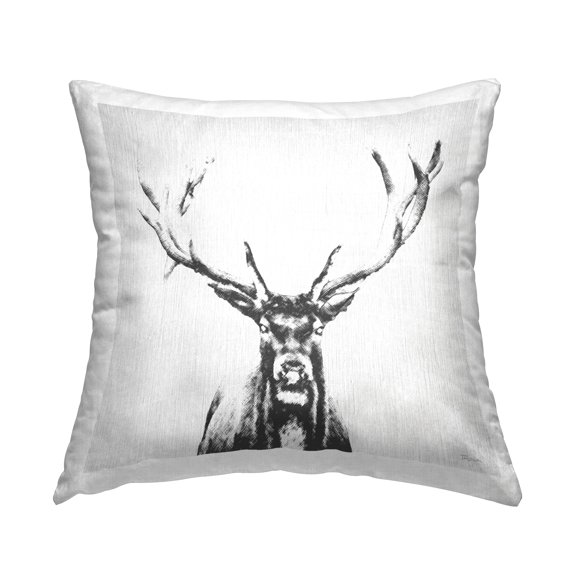 Stupell Industries Stag Sketch in Grey Decorative Printed Throw Pillow Design by Katrina Craven.