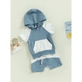 thumbnail image 3 of Bagilaanoe 2Pcs Toddler Baby Boy Short Pants Set Short Sleeve Hooded Sweatshirt Tops + Shorts 3M 6M 12M 18M 24M 3T Kids Casual Summer Outfits, 3 of 9
