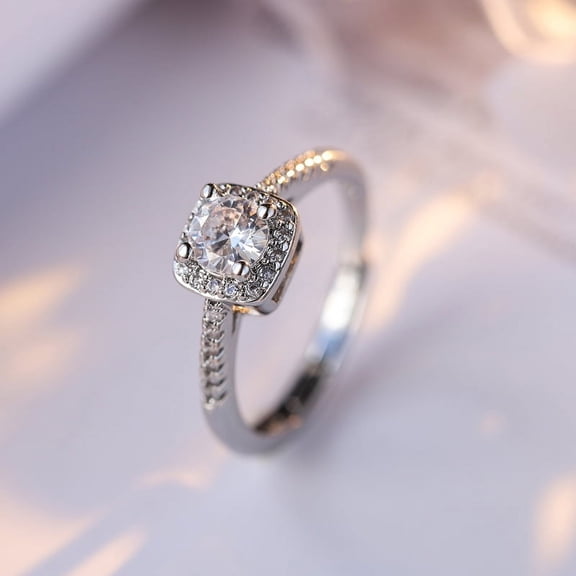 Womens Ring 925 Sterling Silver Square Crystal Zirconia Ring, Suitable for Wedding, Valentines Day, Girls Birthday Gift