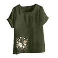 thumbnail image 4 of Cmfcve Women's Cotton Linen Tee Shirt Short Sleeve Round Neck Gauze Tops Oversize Henley Button Blouse, 4 of 4