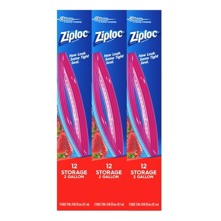Ziploc® Brand Storage Bags, Two Gallon, 12 Count, Pack of 3 (36 Total Bags)