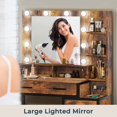 thumbnail image 4 of Rustic Vanity Desk Makeup Dresser Desk Table with Lighted Mirror & Charging Station & 5 Drawers, 10 LED Light, Brown & Black, 4 of 10
