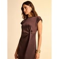thumbnail image 6 of Brown Short Sleeve Ruched Twist Sheath Dress For Women, 6 of 7