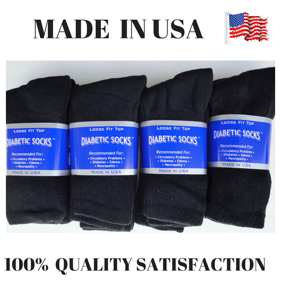 High Quality Creswell 12 Pairs Of Mens Black Diabetic Crew Socks 13-15 King Size