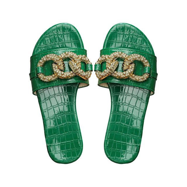Sandalias OYOANGLE con estampado de cocodrilo verde para mujer