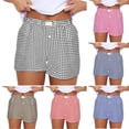 thumbnail image 2 of PUMISAS Summer Pants For Women Mid Waist Elastic And Adjustable Waistband Comfortable Shorts Casual Loose Print Plaid Sweatpants, 2 of 5