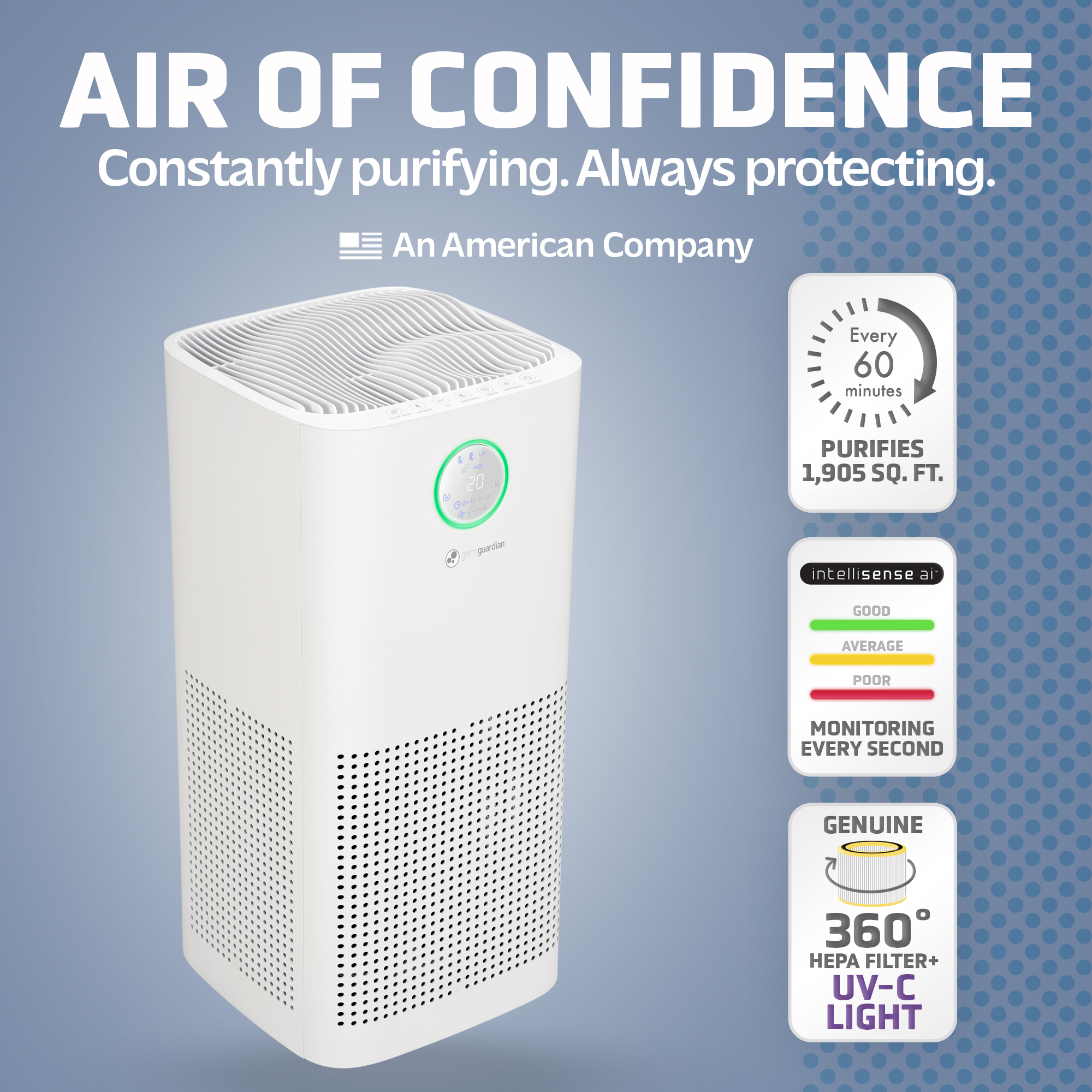 GermGuardian Air Purifier with 360-Degree HEPA, UV-C, Air Quality Monitor, 1905 Sq. ft. AC5109W Sansujyuku sansujyuku.com