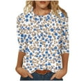 thumbnail image 1 of Staron Clearance Womens Dressy Summer Tops Basic Tees 3/4 Sleeve Shirts Floral Print Crew Neck Spring Summer Tops, 1 of 5