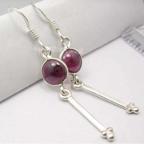 SilverStarJewel 925 Silver Garnet Earrings 1.9" Gift Jewelry