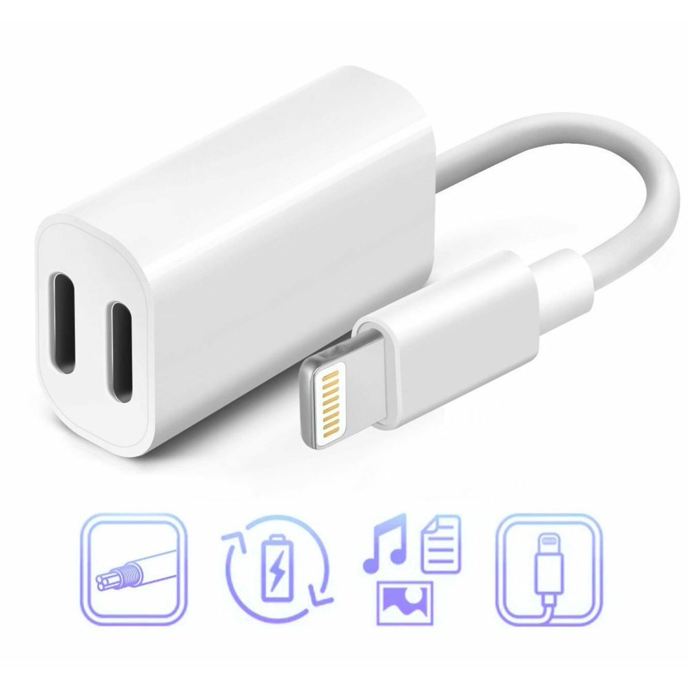 Lightning Dual Splitter Adapter Double Headphone Audio Charge for