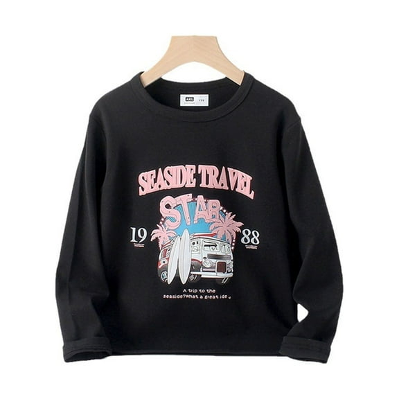 Zshosam Girls Long Sleeve Tops Unisex Kids Thin Pullover Sweatshirt T-Shirt Toddler Baby Crewneck Long Sleeve Tshirts Tops Blouse Size 5T 6T,(Black 5-6 Years)