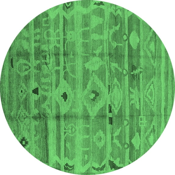 Ahgly Company Indoor Round Oriental Emerald Green Industrial Area Rugs, 6' Round