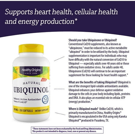 Healthy Origins Ubiquinol 200 mg (Kaneka QH, Non-GMO, Gluten Free, Heart Support, Energy Support), 150 Softgels
