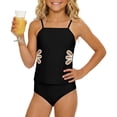 thumbnail image 6 of Girls 2 Piece Tankini Swimsuit Adjustable Straps Cut Out Solid Color Bathing Suit with Padded Shell Tween Swimwear for Beach Pool Vacation(Black/120), 6 of 8