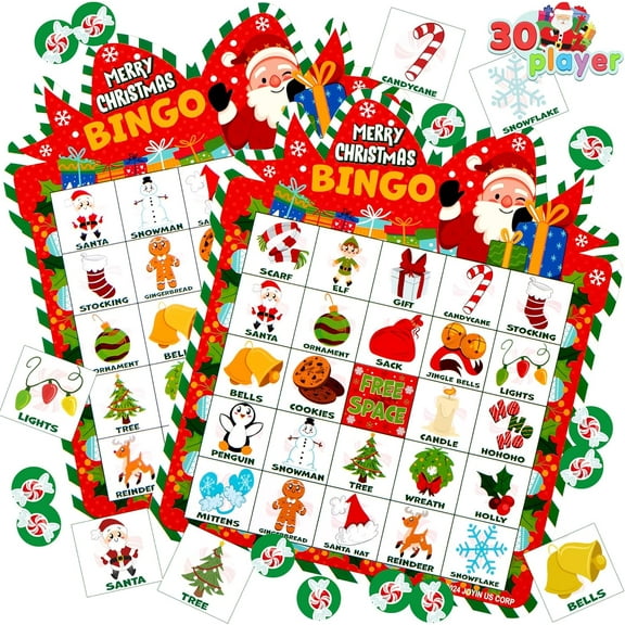 30 Players Christmas Bingo Cards, Xmas Bingo Game for Kids Family Activities, Holiday Winter Bingo Cards for Party Card Games, School Classroom Indoor Party Games