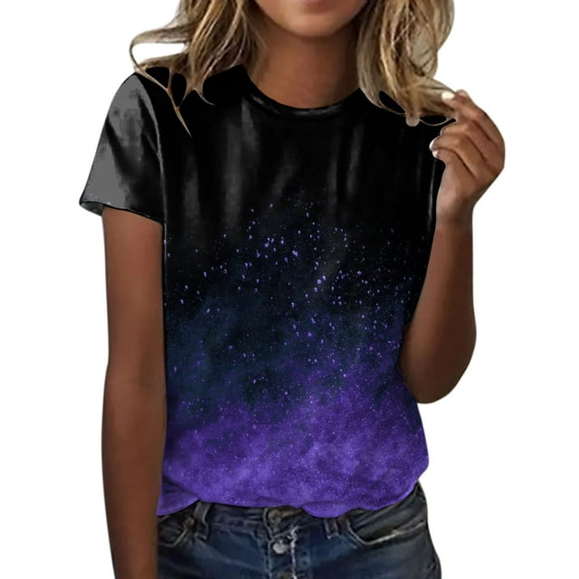 Gibobby Playera Manga Corta para Mujer Camiseta manga corta con cuello redondo y estampado moda informal para mujer(Morado,G)