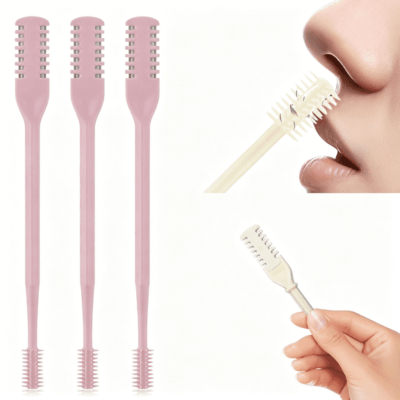 EXLEAF 2-In-1 Nasal Hair Cutter,Double Sided Nose Hair Knife,Portable Nostril Hair Remover Tool,360° Rotating Nose Hair Trimmer with Ear Picker for Women and Men (Pink,3 Pcs)
