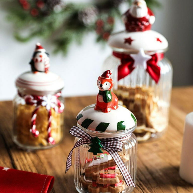 Rtteri 6 Pcs Christmas Cookie Storage Glass Storage Jars 30oz Decorative  Coffee Bar Container Food Glass Canisters with Airtight Lids and Metal Ring