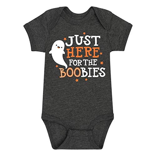 - Just Here for The Boobies - Infant Baby One Piece - Size 6 Months Heather Charcoal