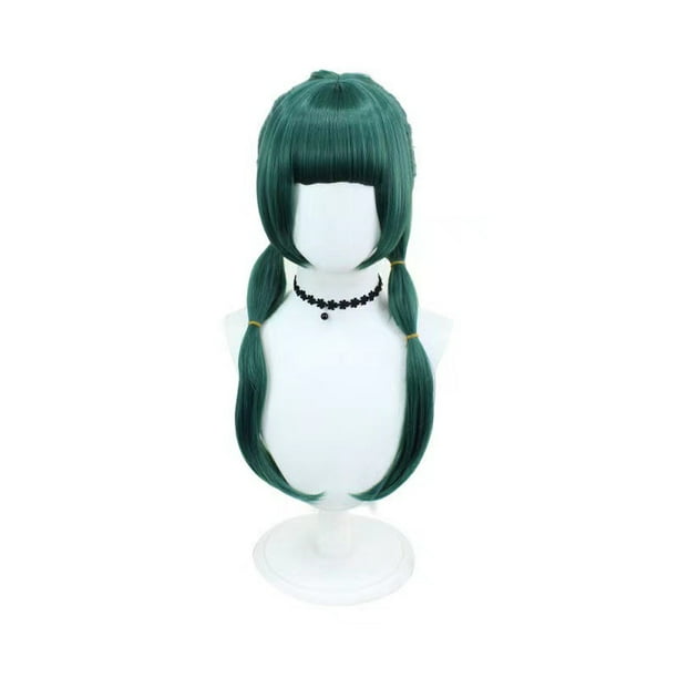 Peluca sintética para cosplay de anime para mujeres y hombres, 70 cm de largo, color verde oscuro