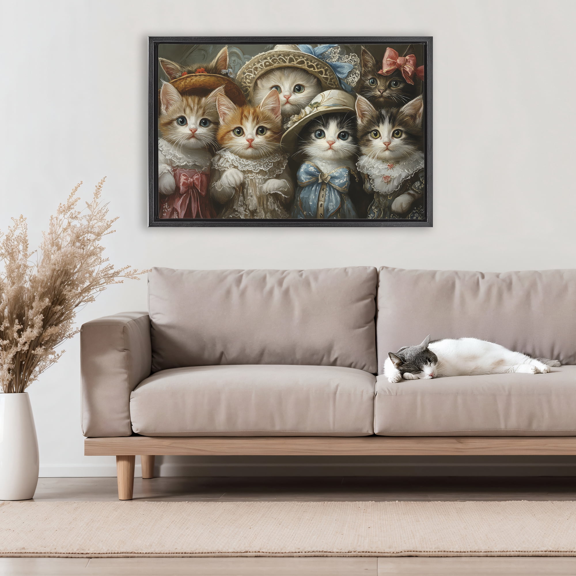 Stupell Industries Fashionable Vintage Cats Black Framed Floater Canvas Wall Art, design by The Wands Want