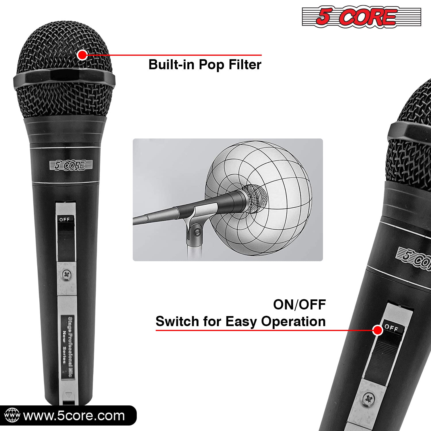5Core XLR Microphone Dynamic Mic Karaoke Singing Studio Mics Handheld Microfono