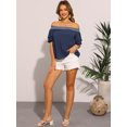 thumbnail image 3 of DARING DIVA Women's Ruffle Off Shoulder Short Sleeve Smocked Boho Blouse XS Dark Blue, 3 of 6